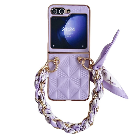 Etui do Samsung Galaxy Z Flip7 FE / Z Flip6, Grid Leather, fioletowe
