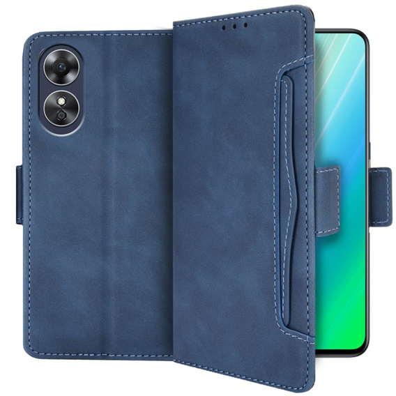 Zestaw Etui z klapką do Oppo A17, Card Slot, Niebieskie + Szkło 9H