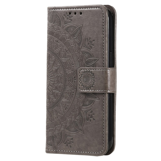 Etui z klapką do Samsung Galaxy A25 5G, Mandala, szare + szkło 9H