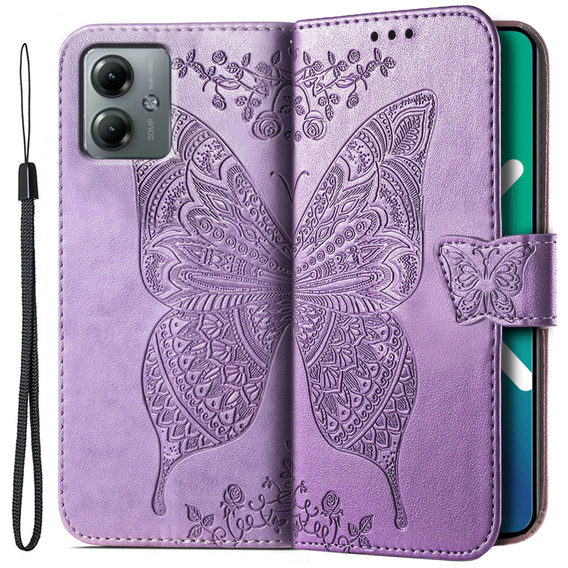 Etui z klapką do Motorola Moto G14, Butterfly, fioletowe