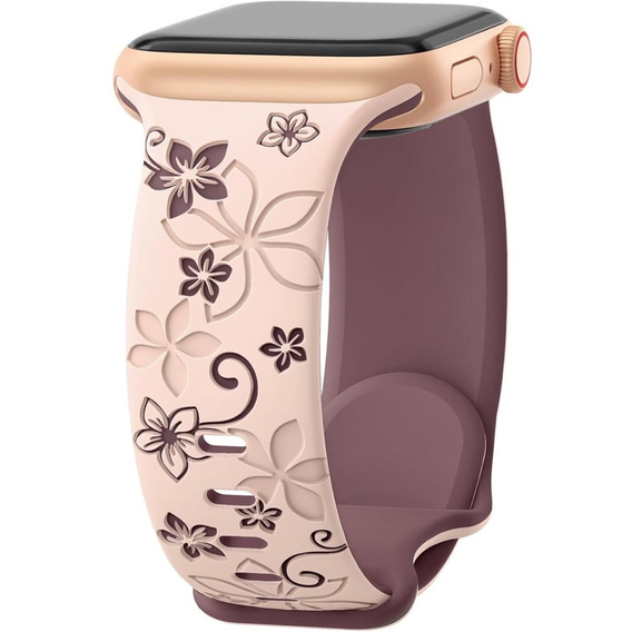 Pasek Silikonowy do Apple Watch 1/2/3/4/5/6/7/8/9/10/SE 38/40/41/42mm, Floral, Różowy / Fioletowy