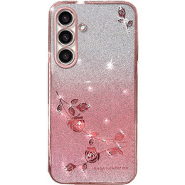 Etui do Samsung Galaxy S23 FE, Glitter Flower, różowe rose gold