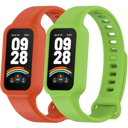 2x Pasek Silikonowy do Xiaomi Smart Band 9 Active / Xiaomi Redmi Band 3, Pomarańczowy, Jasnozielony