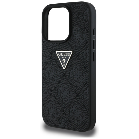 Etui GUESS do iPhone 16 Pro Max, Grained Hot Stamp 4G Triangle Metal, czarne