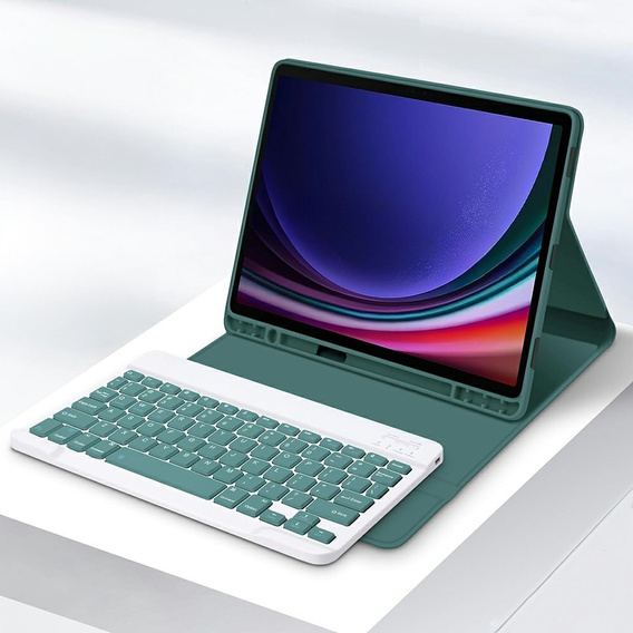 Etui z klawiaturą do Samsung Galaxy Tab S10 FE / S9 FE, Leather Pen Slot, ciemnozielone