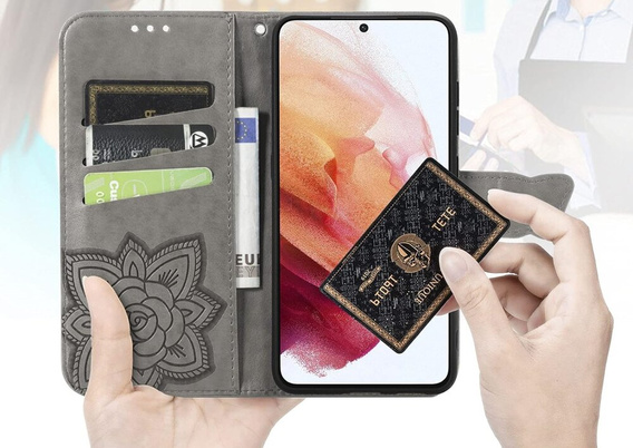 Etui z klapką do Motorola Edge 50 Pro, Butterfly, szare