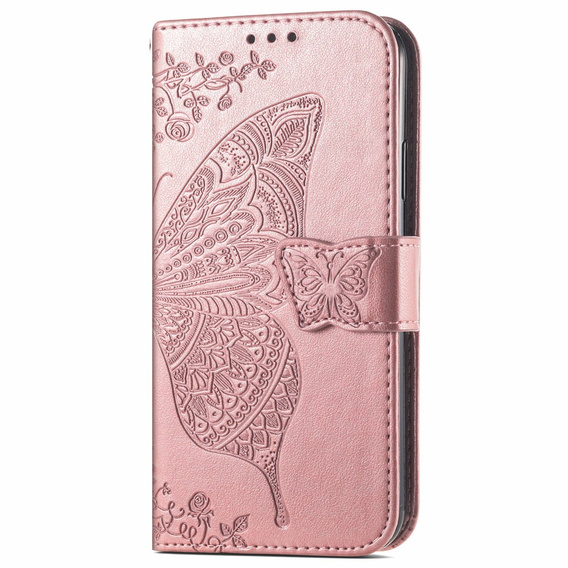 Etui z klapką do Oppo Reno 12FS / 12F, Butterfly, różowe rose gold