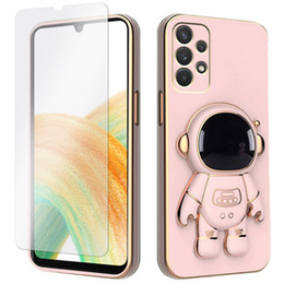 Zestaw Etui Electro do Samsung Galaxy A33 5G, Astronauta, Rose Gold, Różowe + szkło