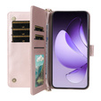 Etui z klapką do Oppo Reno 13 Pro 5G, Crossbody Leather Wallet, różowe
