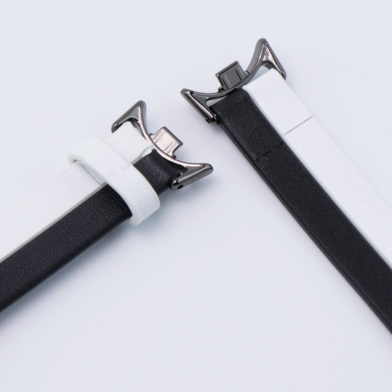 Pasek Skórzany do Xiaomi Smart Band 10 / 9 / 8, Czarny/Biały