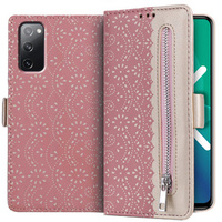 Etui z klapką do Samsung Galaxy S20 FE/5G, Wallet Pocket Zipper Lace, różowe