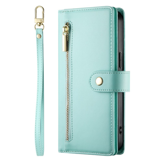 Etui z klapką do Samsung Galaxy S25+ Plus, Wallet Zipper Pocket, zielone