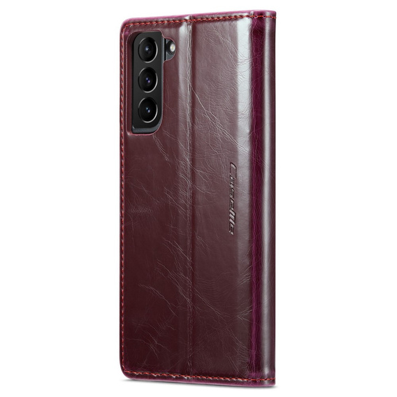 Etui z klapką CASEME do Samsung Galaxy S21, Waxy Textured, czerwone