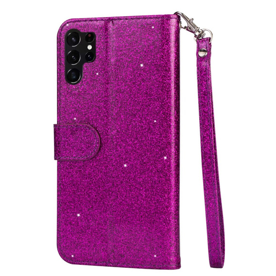 Etui z klapką do Samsung Galaxy S24 Ultra, Wallet Zipper Pocket Glittery, fioletowe