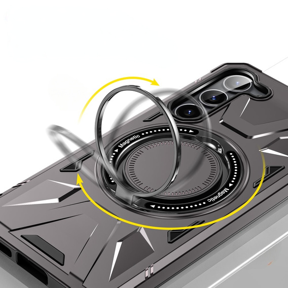 Etui do Samsung Galaxy S24, pancerne z podstawką i blaszką do uchwytu, szare