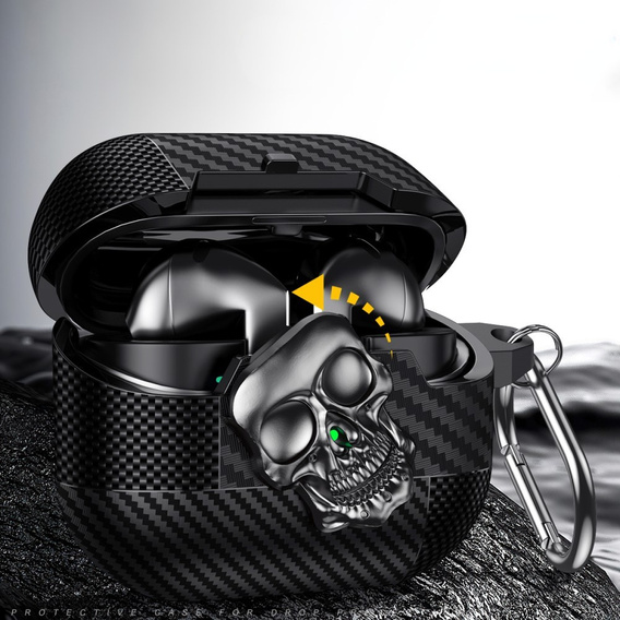 Stylowe etui TPU z motywem czaszki i karabińczykiem – Samsung Galaxy Buds 3 / 3 Pro