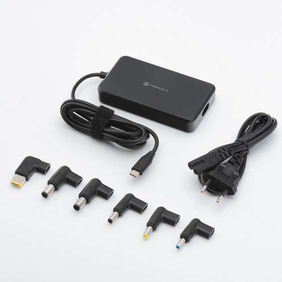 Uniwersalny zasilacz do laptopa Forcell E856 USB-C 90W z wymiennymi końcówkami