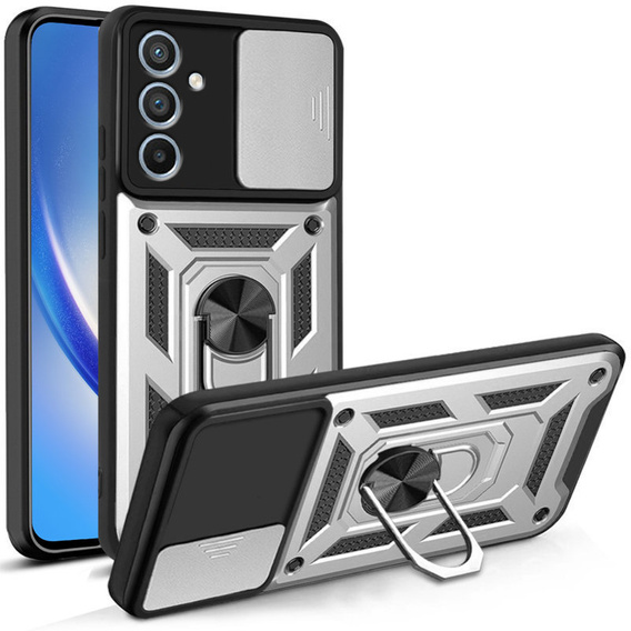 Etui pancerne do Samsung Galaxy M34, CamShield Slide, srebrne