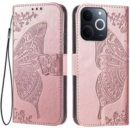 Etui z klapką do Realme Note 70T 4G, Butterfly, różowe rose gold