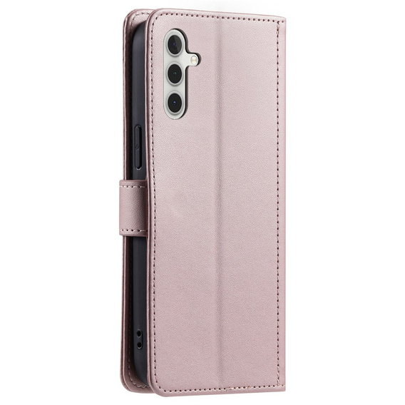 Etui z klapką do Samsung Galaxy S25 FE, Rhombus Crossbody Leather, różowe rose gold
