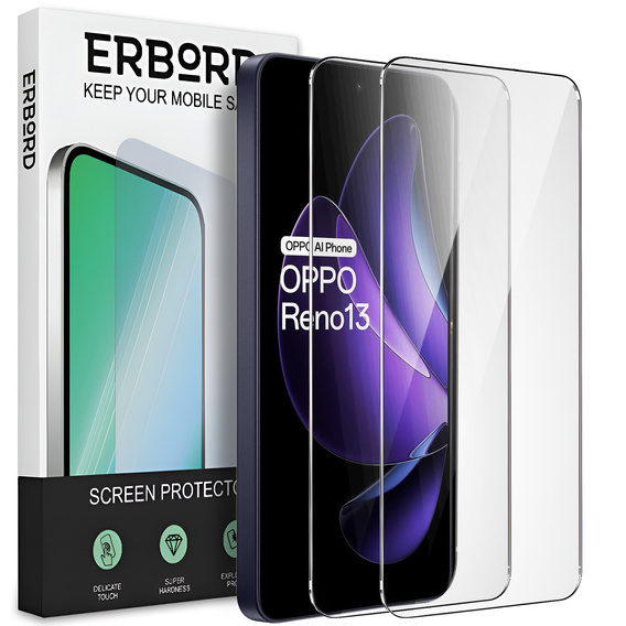 2x Szkło Hartowane do Oppo Reno 13, ERBORD 9H Hard Glass, szybka