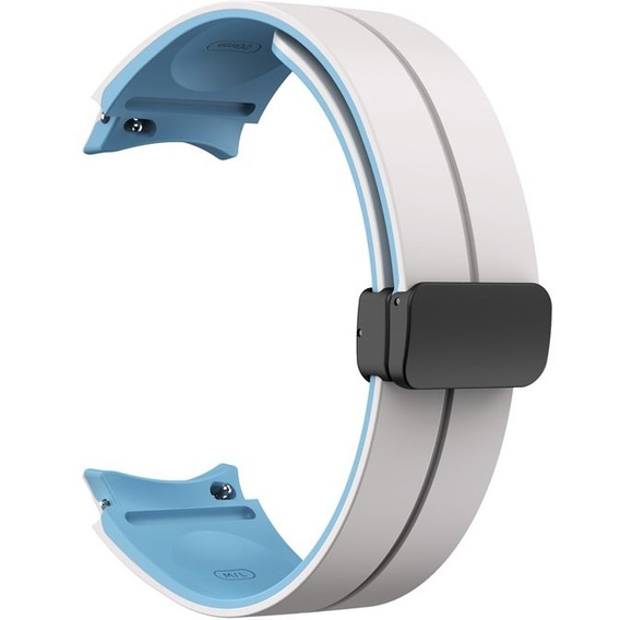 Pasek Silikonowy do Samsung Galaxy Watch 4/5/6/7/FE 40/42/43/44/45/46/47mm, Biały / Niebieski