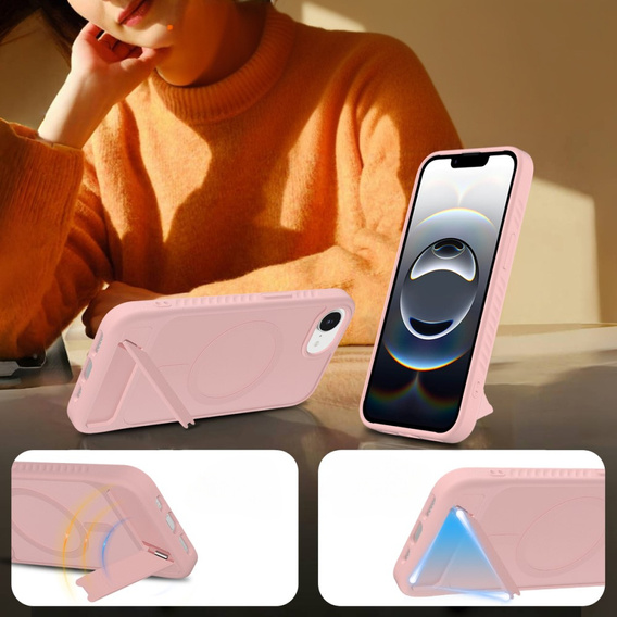 Etui do iPhone 16E, Kickstand Matt Case, do MagSafe, różowe