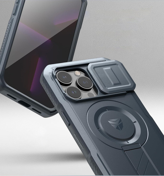 Etui Dexnor do iPhone 13 Pro – magnetyczne, z przesuwaną osłoną aparatu - niebieskie