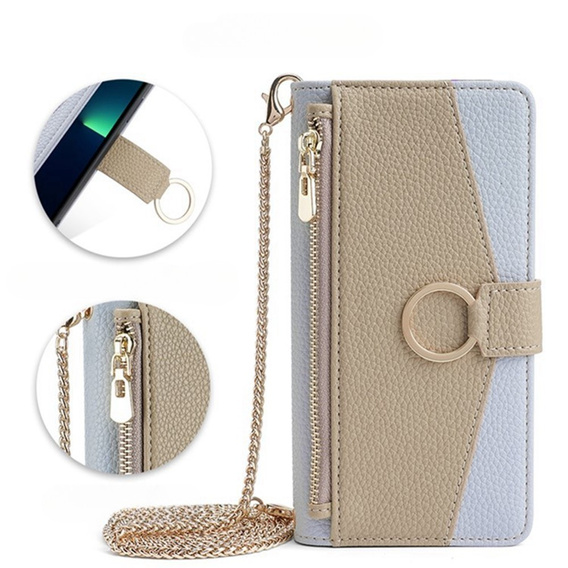 Etui z klapką do Samsung Galaxy A56 5G, Wallet Zipper Pocket, z lusterkiem, niebieskie