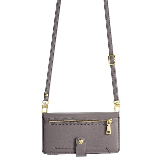 Etui z klapką do iPhone 17 Pro, Wallet Zipper Pocket, szare