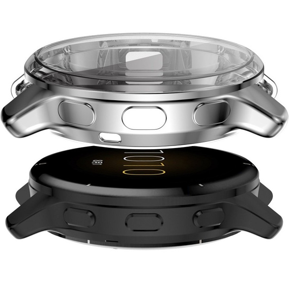 2w1 Etui z Osłoną Silikonową na ekran do Garmin Venu 2 Plus, Srebrne