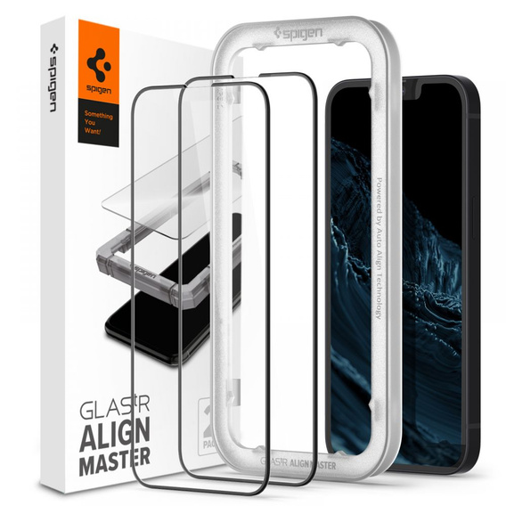 Szkło Hartowane z ramką do montażu SPIGEN Alm Glass FC iPhone 14 / 13 / 13 Pro, Black (2 sztuki)