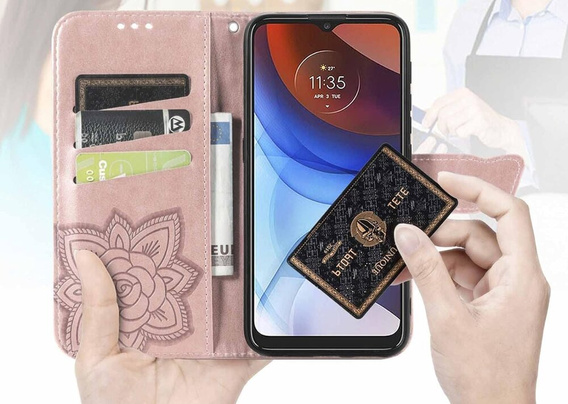 Etui z klapką do Motorola Edge 50 Fusion 5G, Butterfly, różowe rose gold