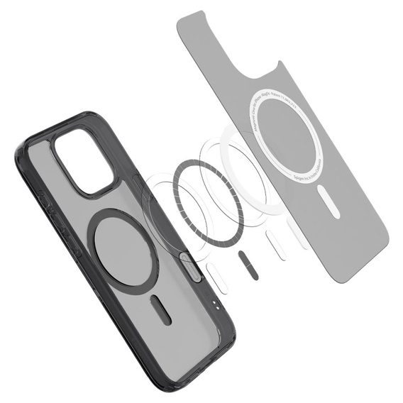 Etui z MagSafe Spigen do iPhone 16 Pro Max, Ultra Hybrid "T", matowe przezroczyste / czarne + Szkło Hartowane 9H