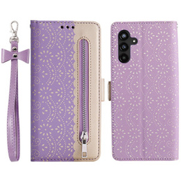 Etui z klapką do Samsung Galaxy A55 5G, Wallet Pocket Zipper Lace, fioletowe