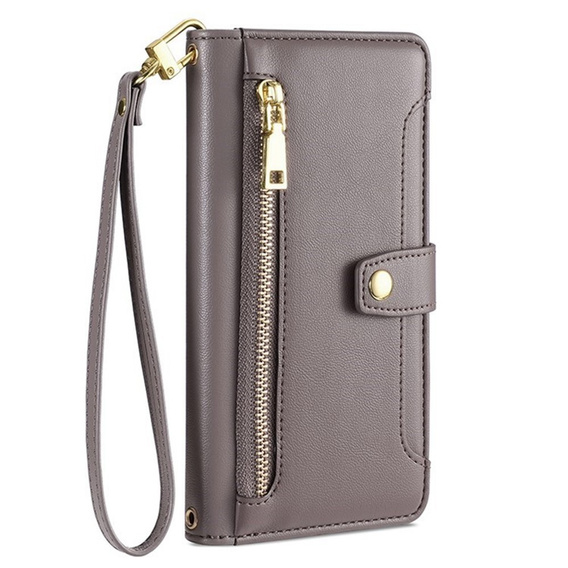 Etui z klapką do iPhone 17 Pro, Wallet Zipper Pocket, szare