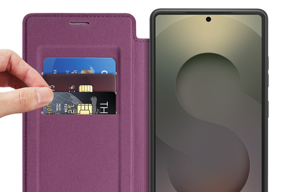 Skórzane etui do Samsung Galaxy S25 Ultra z MagSafe i blokadą RFID – Ciemnofioletowe