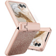 Etui do Motorola Razr 60 Ultra – Glitter PC Case ze szkłem i podstawką - różowe rose gold