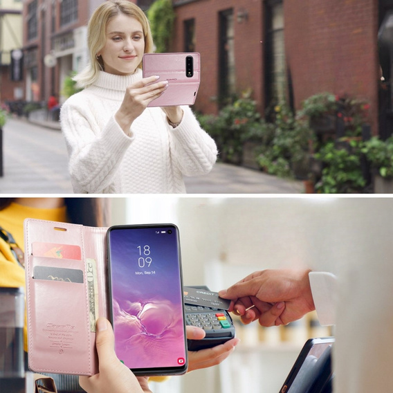 Etui z klapką CASEME do Samsung Galaxy S10+ Plus, Waxy Textured, różowe