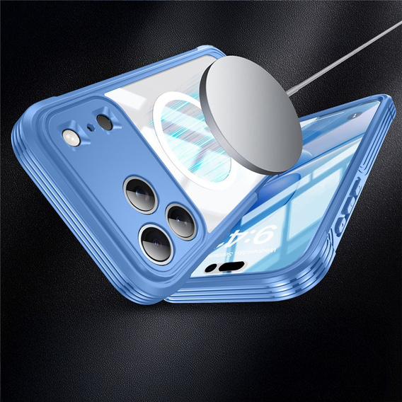 Etui do iPhone 17 Pro Max, Shockproof, ze szkłem, do MagSafe, niebieskie