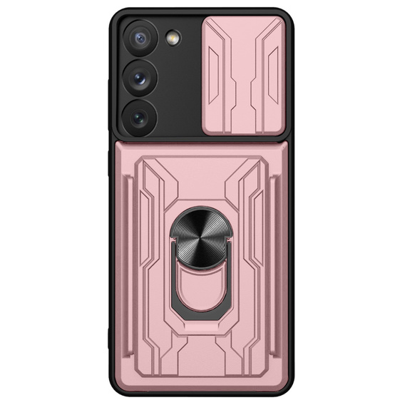 Etui pancerne do Samsung Galaxy S23, Camera Slide Card Slot, różowe rose gold