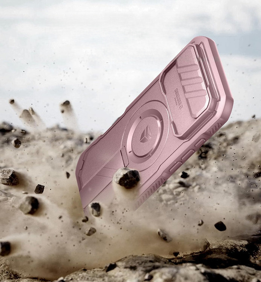 Etui Dexnor do iPhone Air z osłoną kamery i podstawką, do MagSafe - różowe (Dwie ramki)