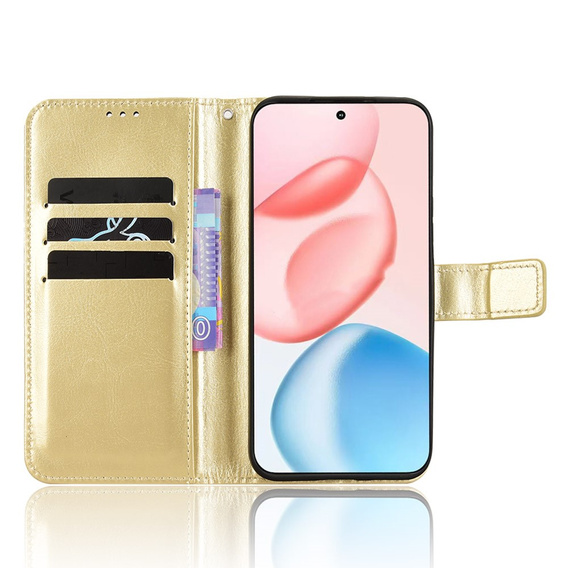 Etui z klapką do Honor 400 5G, Crazy Horse Wallet, złote