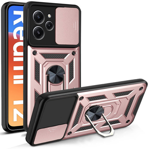 Etui pancerne do Xiaomi Redmi 12, CamShield Slide, różowe rose gold