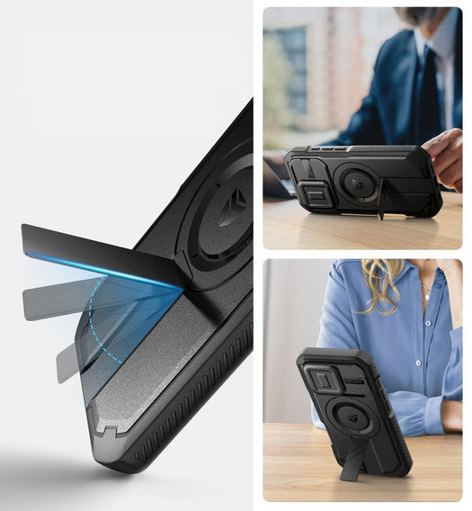 Etui pancerne do iPhone 16 Pro, Dexnor CamProtect MagSafe, czarne (Dwie ramki)