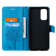 Etui Wallet do Oppo Reno5 5G, Tree and Cat, Blue