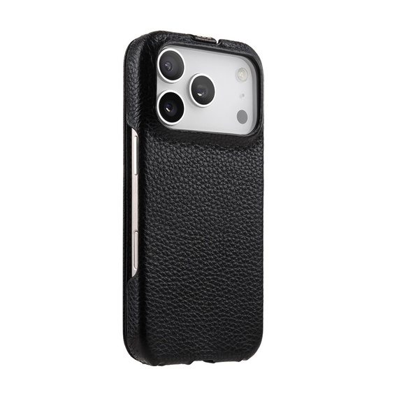 Etui MELKCO z klapką do iPhone 17 Pro, skórzane, flip, czarne
