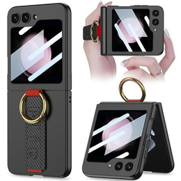 Etui GKK do Samsung Galaxy Z Flip7 FE / Z Flip6, Ring Holder, z paskiem, czarne