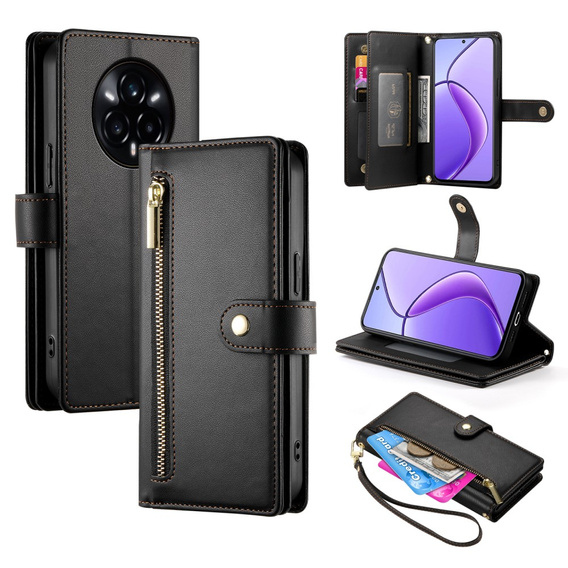 Etui z klapką do Realme 14 Pro+ 5G, Wallet Zipper Pocket, czarne