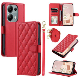 Etui z klapką do Xiaomi Redmi Note 13 Pro 4G / Xiaomi Redmi Note 14S / Xiaomi Poco M6 Pro 4G, Rhombus Crossbody Leather, czerwone